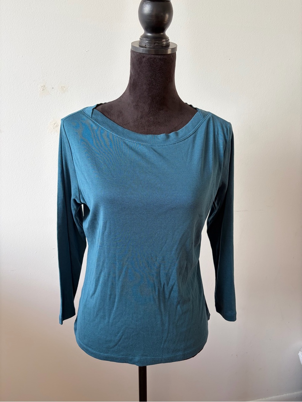 Tommy Bahama Silk Cotton Knit Top Size XL Teal Blue 3/4 Sleeve Boatneck
